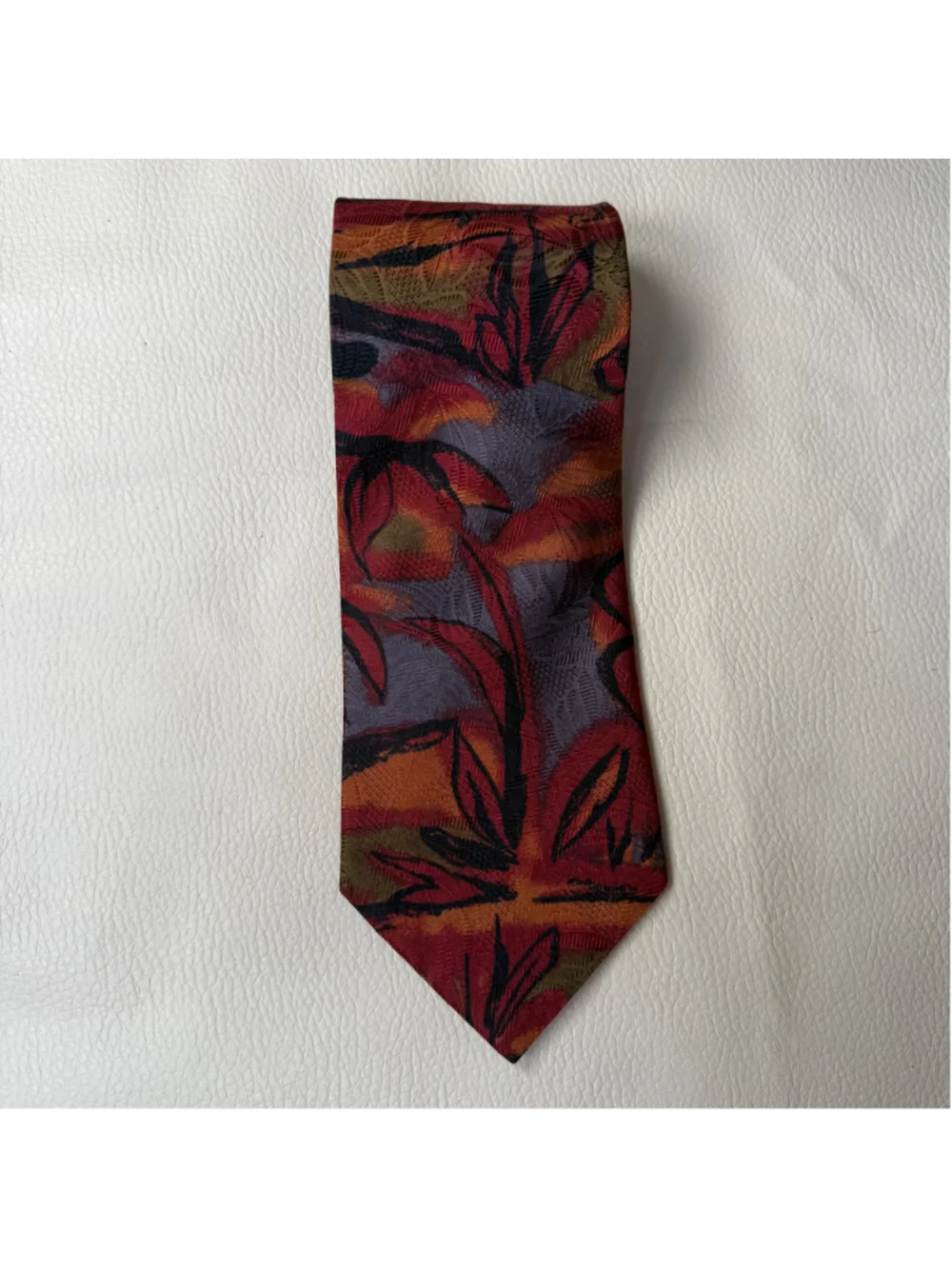 Ermenegildo Zegna Mens Silk Tie Italy Abstract Floral Burgundy Orange Necktie